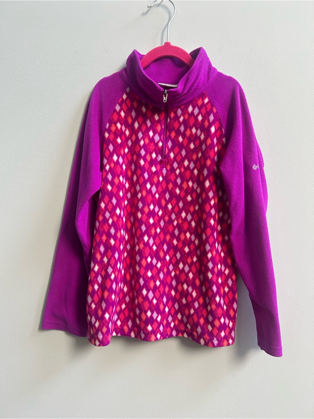 Columbia Girls Lightweight Geometric Diamond-Print Pullover Fleece Size M/10-12